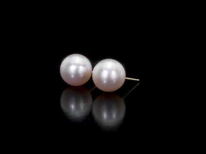 8 - 8.5 MM White Freshwater Cultured Pearl Stud Earrings 14k Gold Yellow
