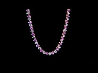 31.2 ct TGW Created pink sapphire and created white sapphire necklace silver 18k rose gold plated tongue and groove clasp length (inches): 18