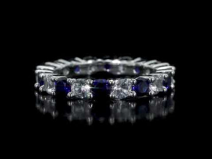 3 1/2 ct TGW Created blue sapphire created white sapphire eternity ring silver