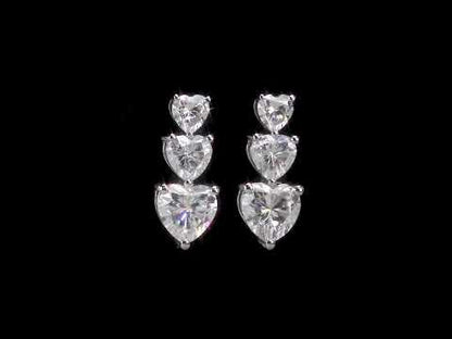 Moissanite Heart 3-tier Graduated Dangle Earrings