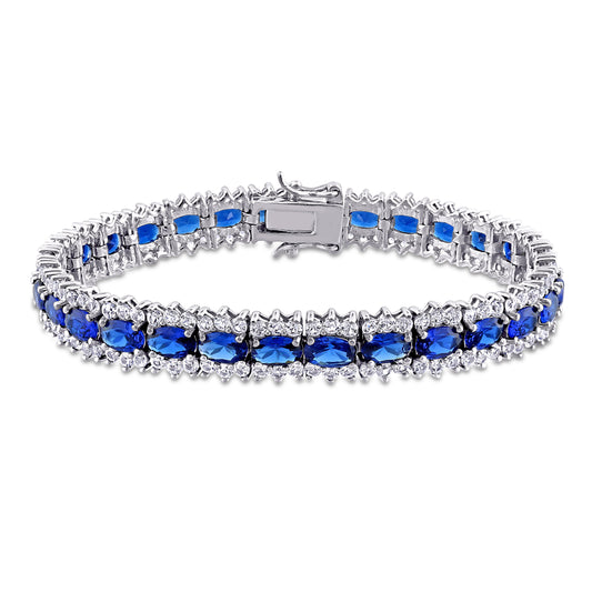 Created Blue Sapphire and Created white Sapphire Tennis Bracelet