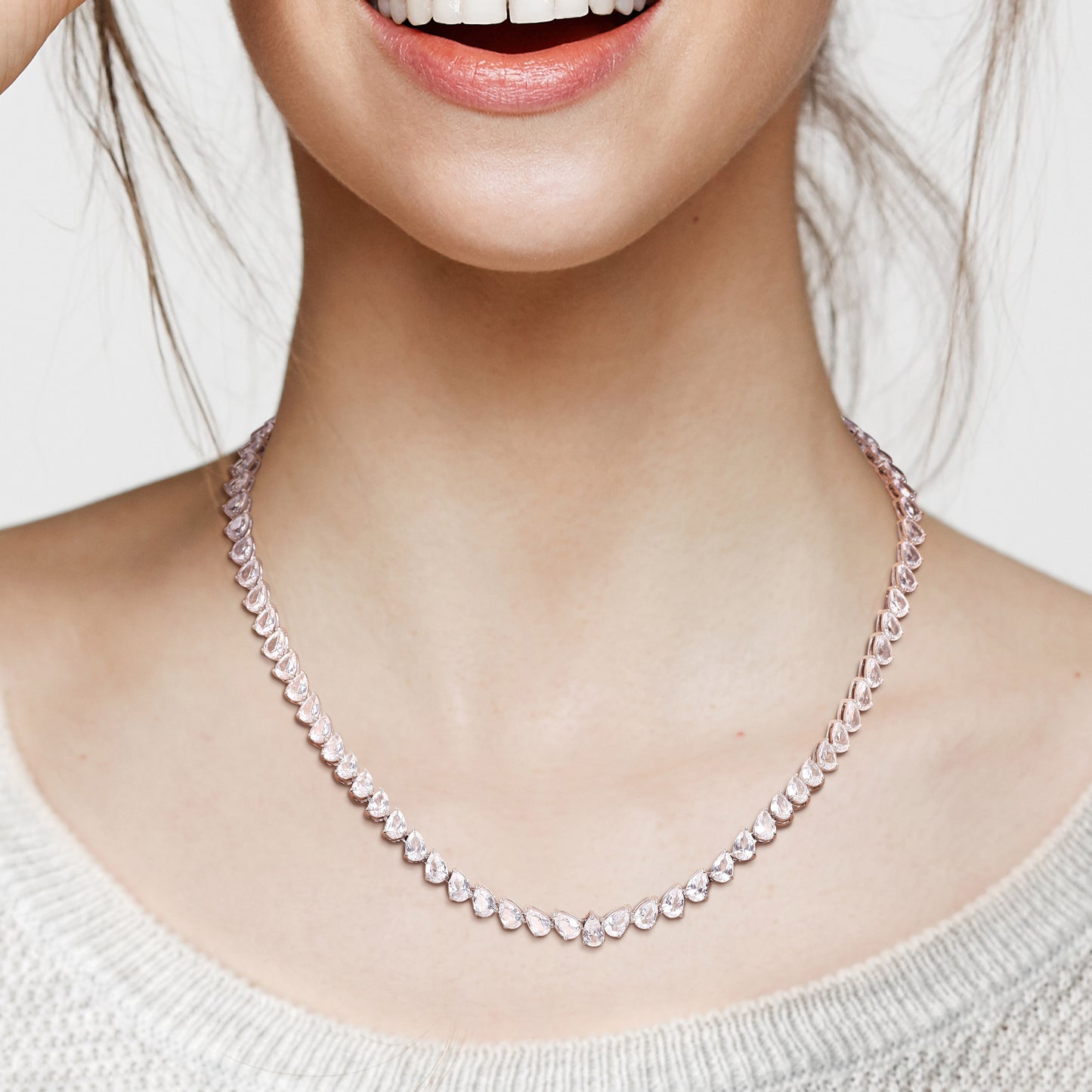 Created White Sapphire Pear Shape Tennis Necklace