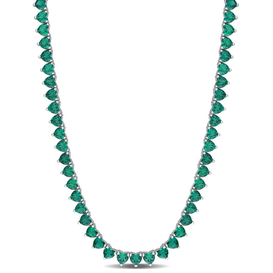 24 ct TGW Created emerald necklace silver white w/ tongue and groove clasp length (inches): 18