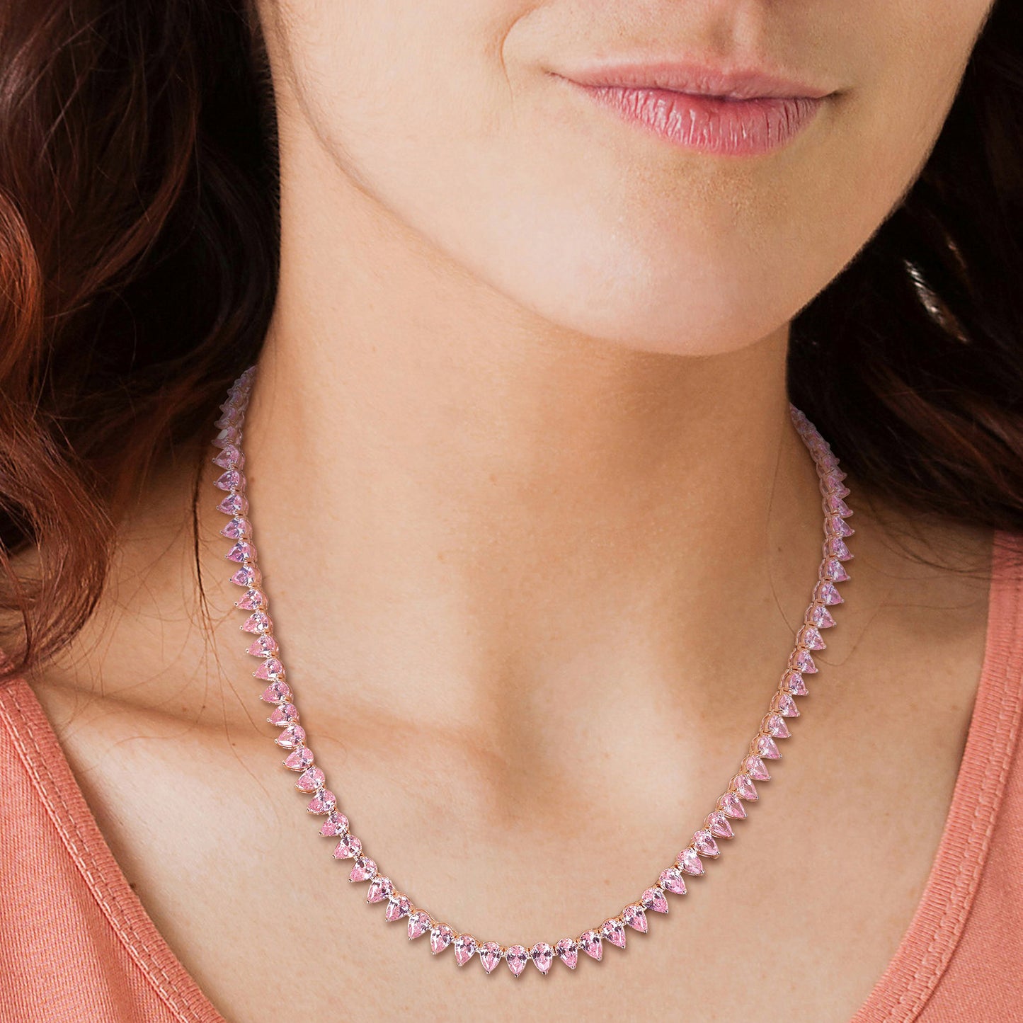 35 ct TGW Created pink sapphire necklace silver pink tongue and groove clasp length (inches): 18
