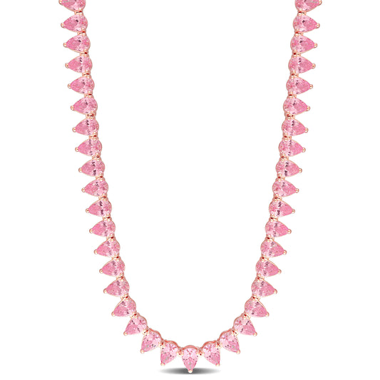 35 ct TGW Created pink sapphire necklace silver pink tongue and groove clasp length (inches): 18