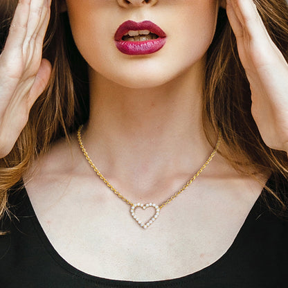 7.5ct TGW Cubic Zirconia Heart Necklace on Silver 18K Yellow Gold Plated Rolo Chain w/ Lobster Clasp LENGTH (INCHES): 18