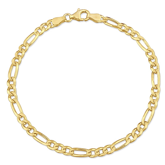 SILVER YELLOW GOLD 3.8MM PLATED FIGARO BRACELET LENGTH (INCHES): 7.5