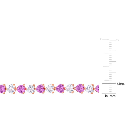 Pink and White Heart Cut Sapphire Bracelet in Rose Silver