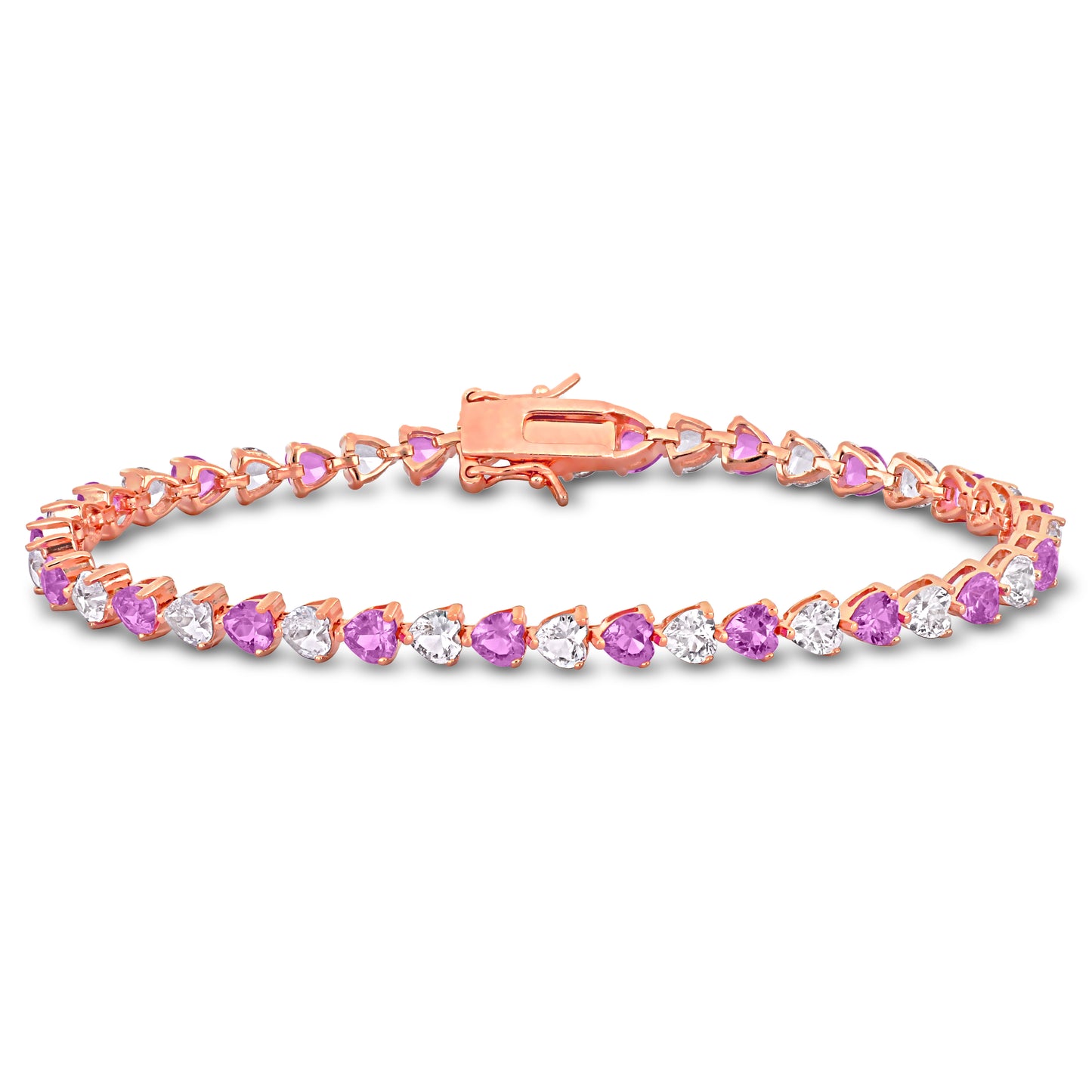 Pink and White Heart Cut Sapphire Bracelet in Rose Silver
