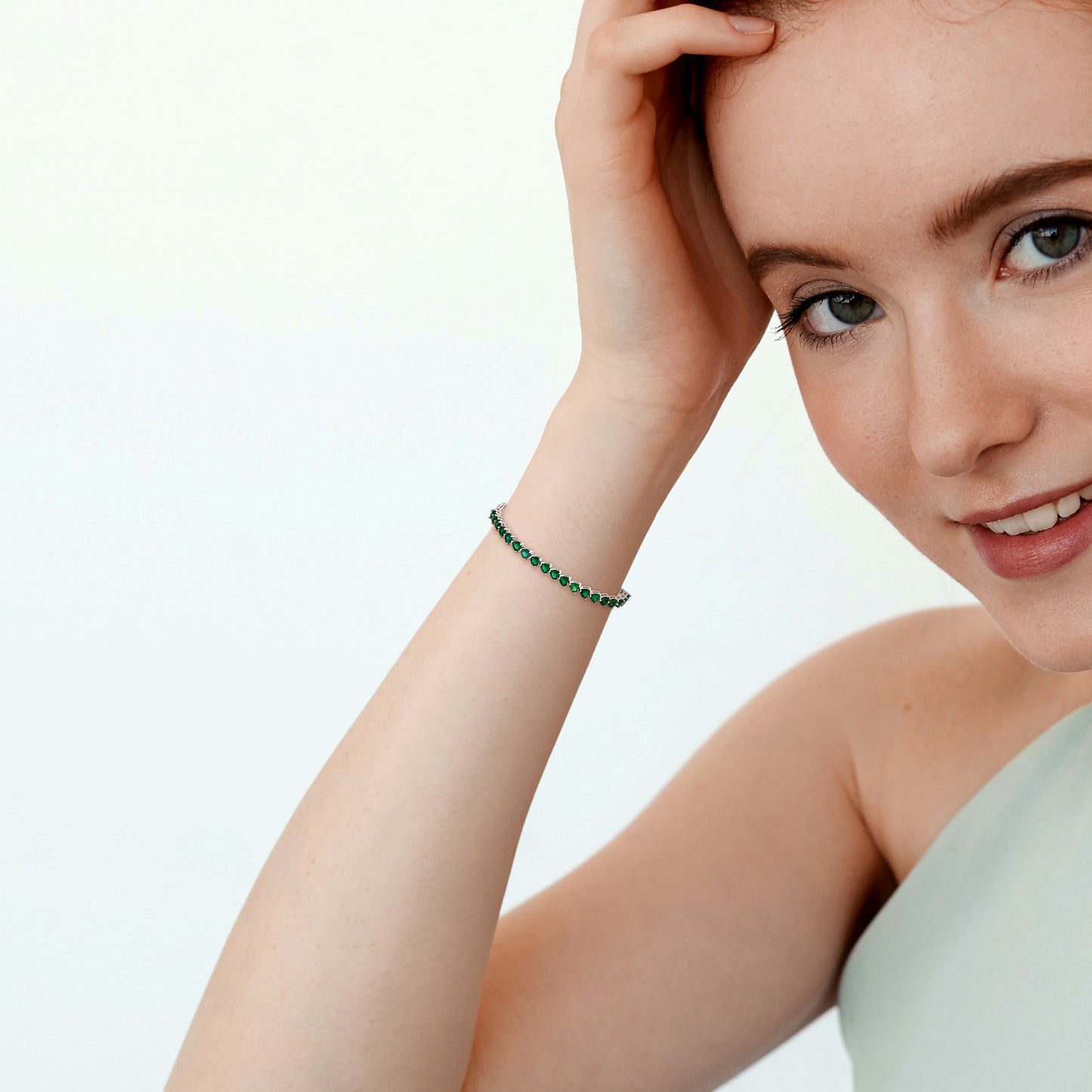 Trillion shape Created Emerald Layerable Tennis Bracelet