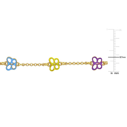 KIDS/TEENS Silver Yellow multi color enamel butterfly charm Bracelet w/lobster clasp Length (inches): 7.5