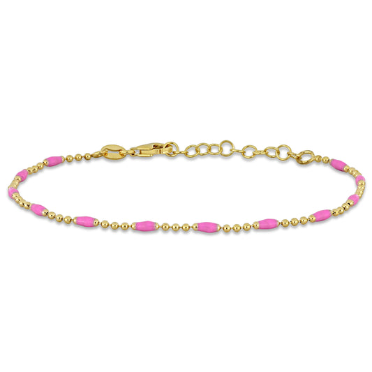 KIDS Silver Yellow 1.5mm Ball Link Bracelet w/pink enamel