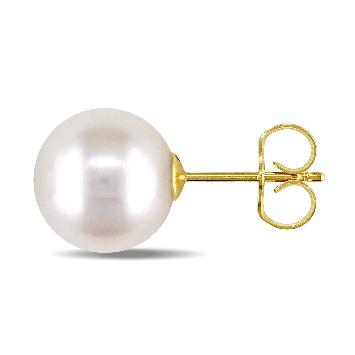 9 - 9.5 MM White Freshwater Cultured Pearl Stud Earrings 14k Gold Yellow