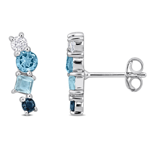 Blue Topaz SKY Swiss London &  White Topaz Stud Earrings