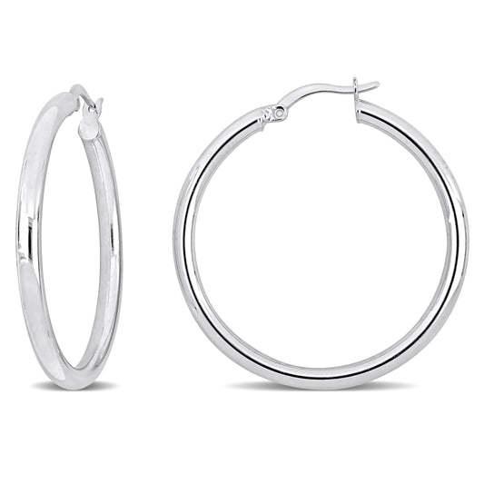Silver white 36mm round Hoop Earrings (3MM WIDTH)