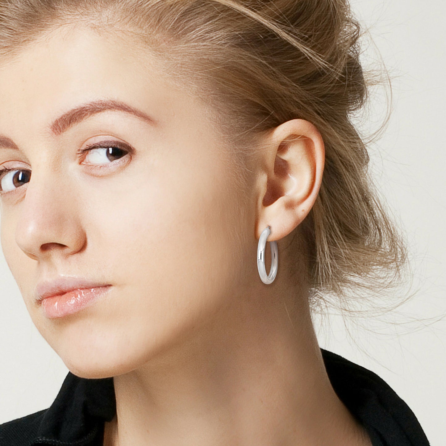 Silver white 40mm round Hoop Earrings (5MM WIDTH)