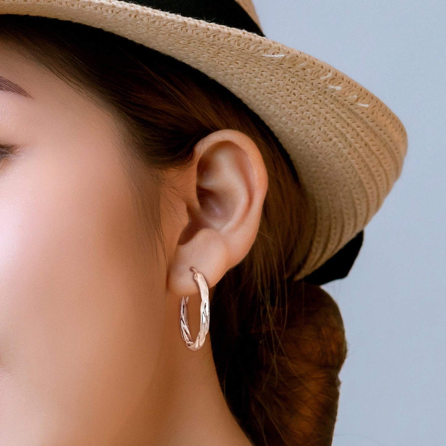 Silver white 37mm round twist Hoop Earrings 4.5mm wide