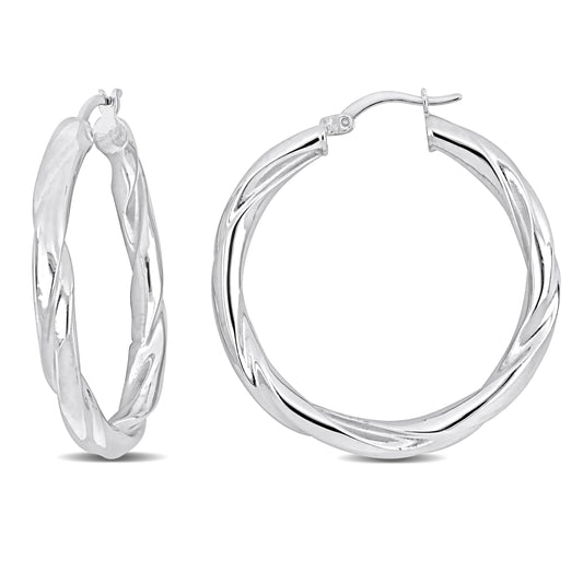 Silver white 37mm round twist Hoop Earrings 4.5mm wide