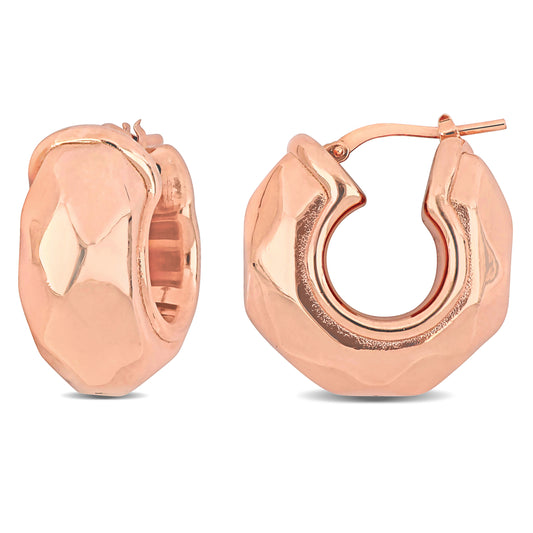 23MM Wide diamond cut huggie earrings in rose plated sterling silver