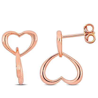 Silver Double Heart Drop Earrings