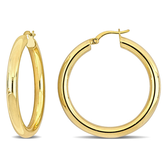 Silver Yellow 37MM round Hoop Earrings (4MM WIDTH)