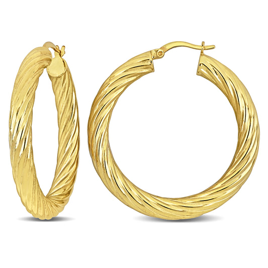 Silver Yellow 40MM round twist Hoop Earrings (5MM WIDTH)