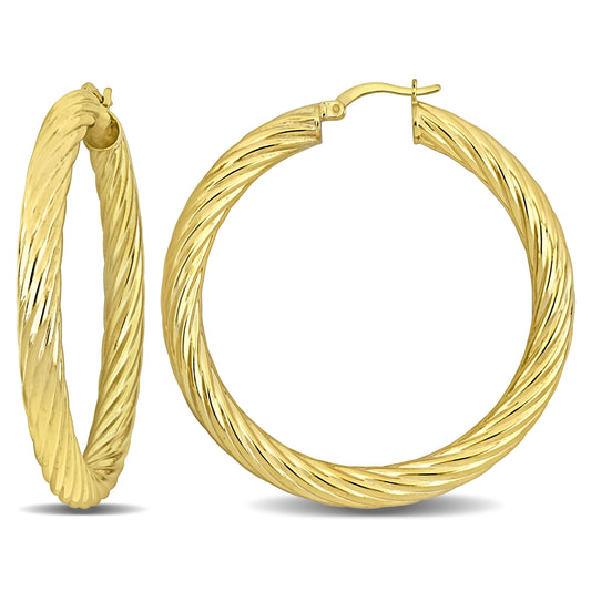 Silver Yellow 50MM round twist Hoop Earrings (5MM WIDTH)