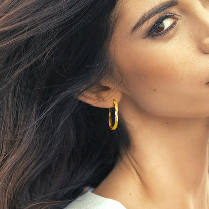 Silver Yellow 33X 23MM twist oval Hoop Earrings 4mm wide