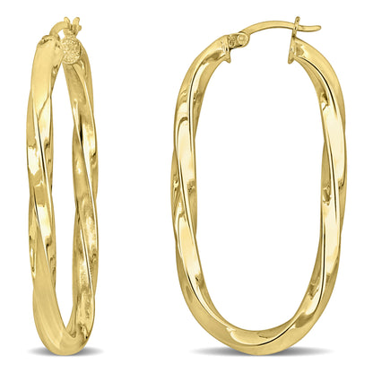 Silver yellow 48X 25mm oval twist Hoop Earrings 4mm wide