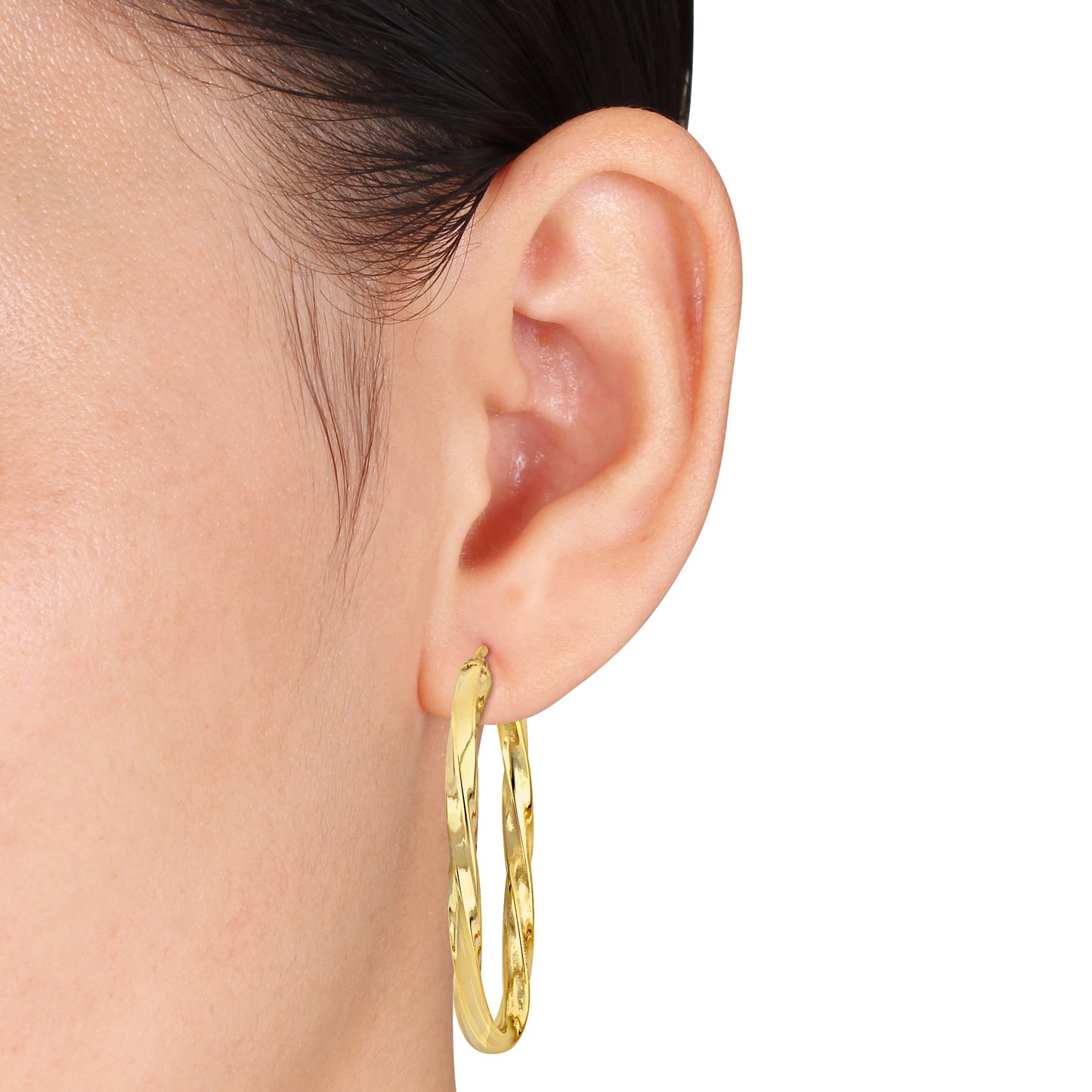 Silver yellow 48X 25mm oval twist Hoop Earrings 4mm wide