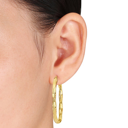 Silver yellow 48X 25mm oval twist Hoop Earrings 4mm wide