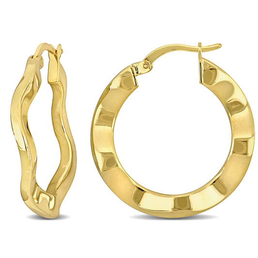 Silver Yellow 27MM round wave Hoop Earrings 2.5mm wide