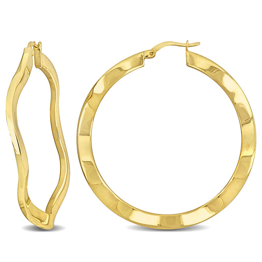 Silver Yellow 46MM round wave Hoop Earrings 2.5mm wide