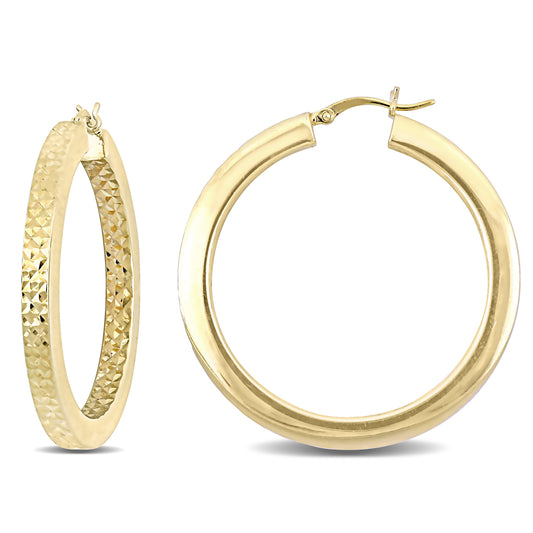 Silver Yellow 40MM Diamond Cut Hoop Earrings (4MM Width)