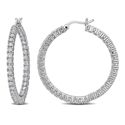 Silver White 3 CT TGW Created White Sapphire Hoop Earrings