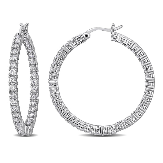 Silver White 3 CT TGW Created White Sapphire Hoop Earrings