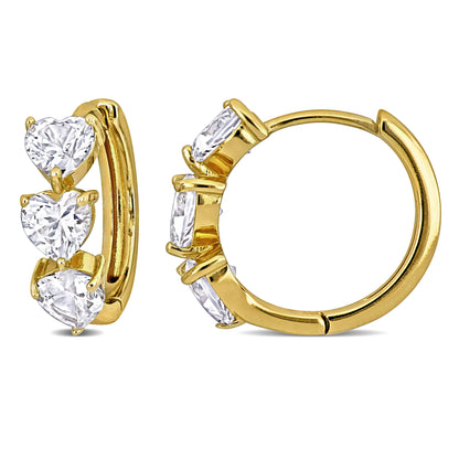Silver yellow 3 1/3 CT TGW Heart shape Created White Sapphire Hoop Earrings