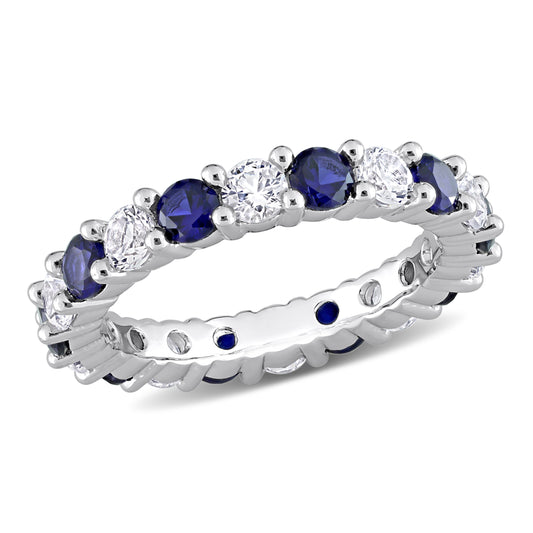 3 1/2 ct TGW Created blue sapphire created white sapphire eternity ring silver