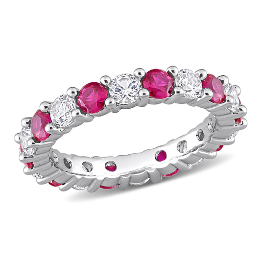 3 3/4 ct TGW Created ruby created white sapphire eternity ring silver