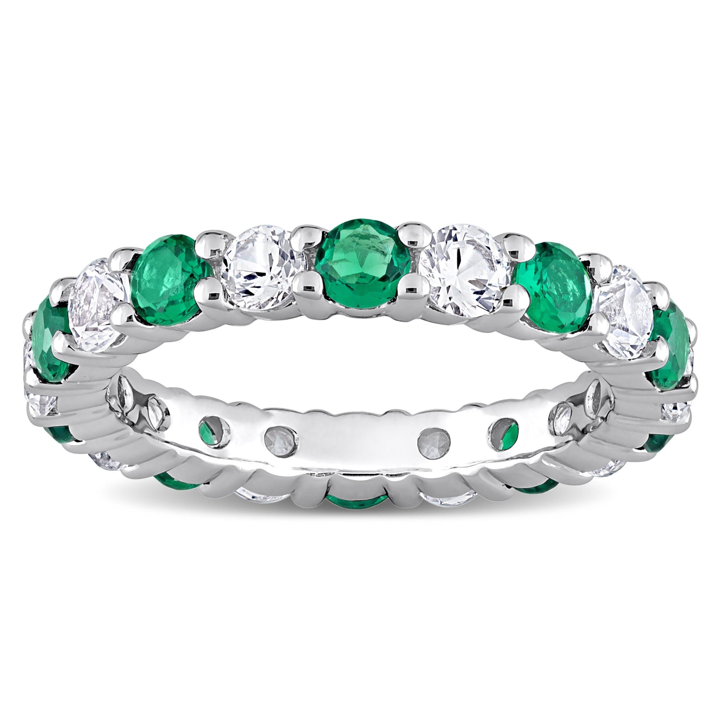 3 1/5 ct TGW Created emerald created white sapphire eternity ring silver