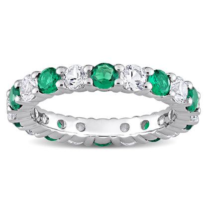 3 1/5 ct TGW Created emerald created white sapphire eternity ring silver