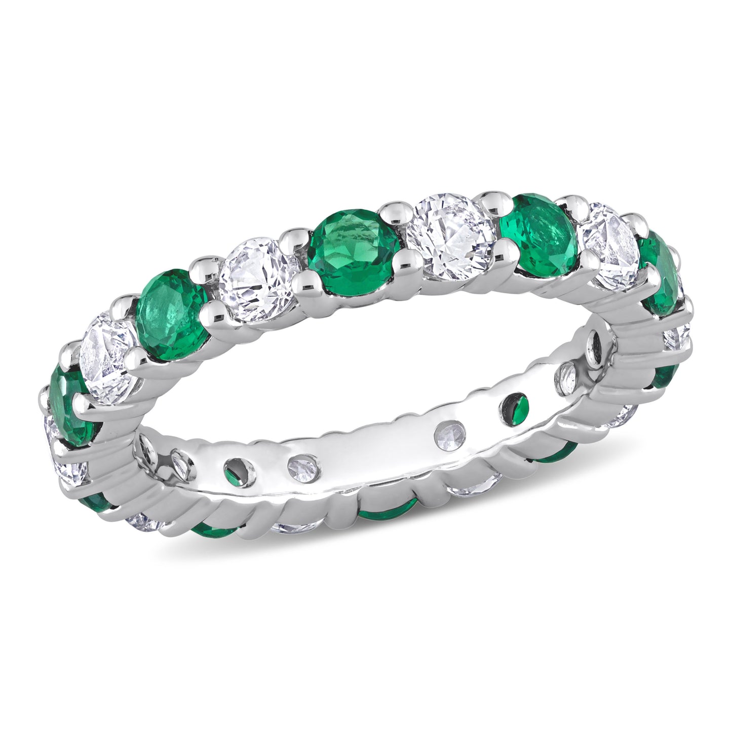 3 1/5 ct TGW Created emerald created white sapphire eternity ring silver