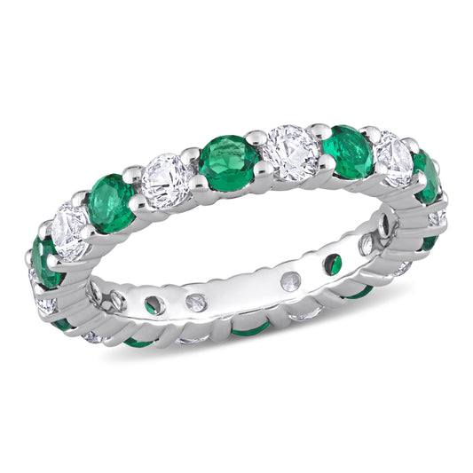 3 1/5 ct TGW Created emerald created white sapphire eternity ring silver