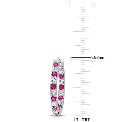 3.6 ct TGW Created ruby created white sapphire hoop earrings silver