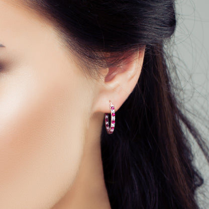 3.6 ct TGW Created ruby created white sapphire hoop earrings silver