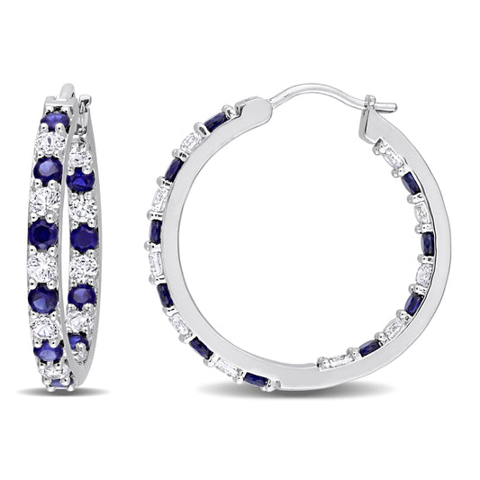 3.6 ct TGW Created white sapphire created blue sapphire hoop earrings silver
