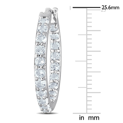 2 3/8 ct TGW Aquamarine hoop earrings silver
