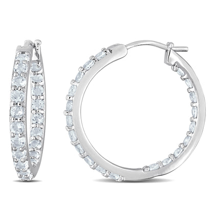 2 3/8 ct TGW Aquamarine hoop earrings silver
