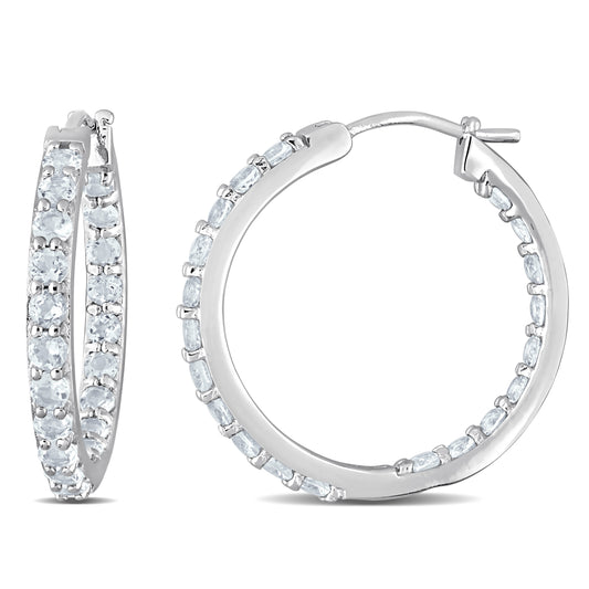 2 3/8 ct TGW Aquamarine hoop earrings silver