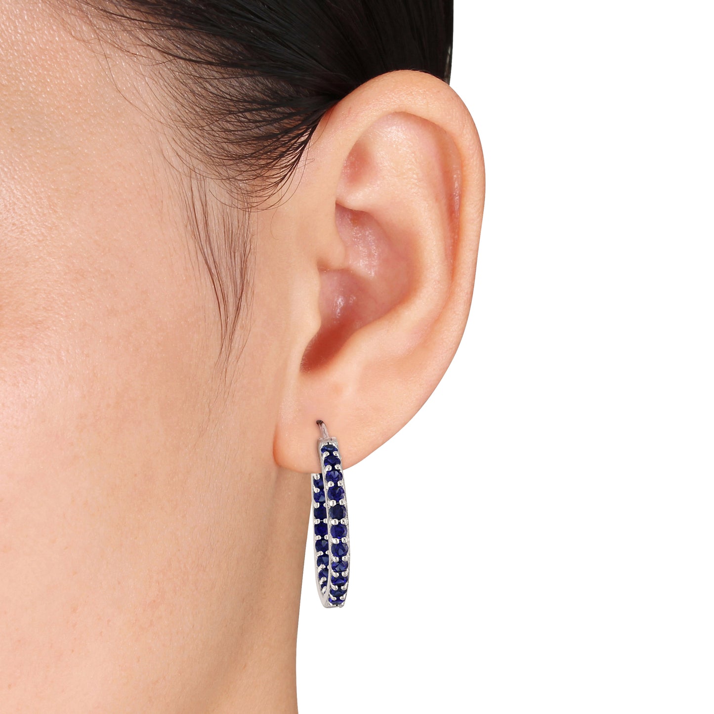 3.6 CT TGW Created Blue Sapphire Hoop Earrings Silver